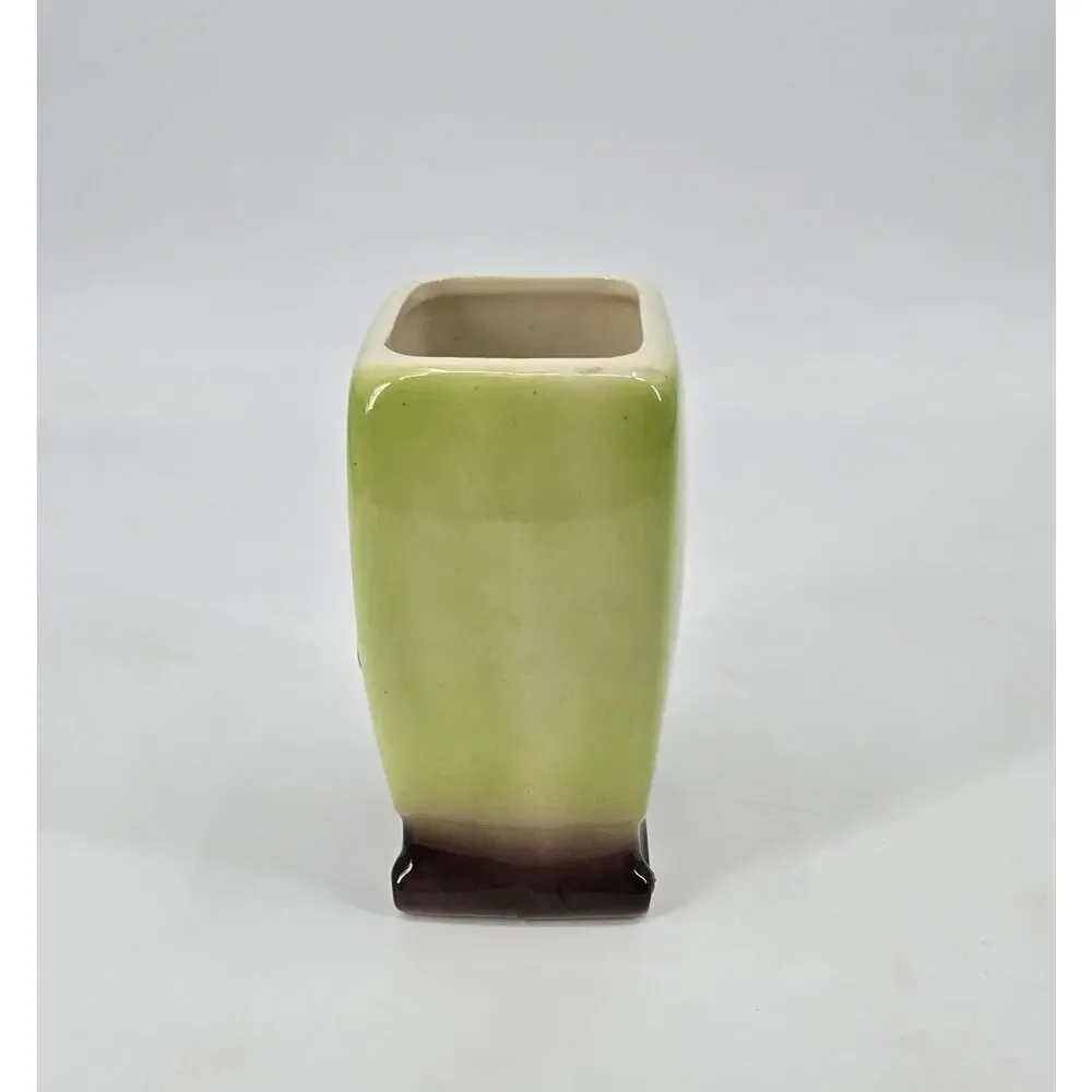 Vintage Royal Copley Seaweed‎ Footed Planter Vase Chartreuse Green Brown MCM